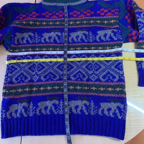 Eddie Bauer Sweater Pullover Vintage Wool turtleneck Deer Animals Geometric Aran - Picture 11 of 16